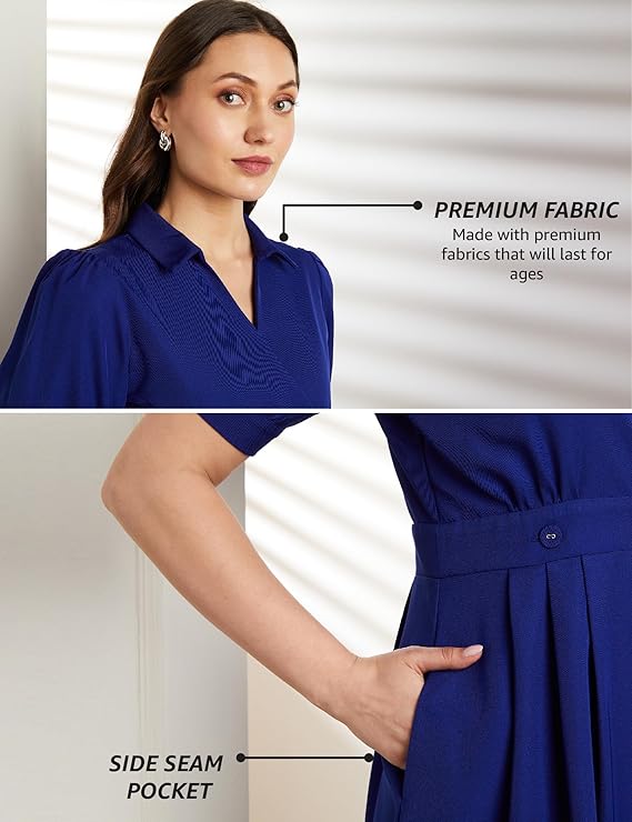 Vismora Premium Women's Elegant Fit & Flare Wrap Dress – Perfect from Desk to Dinner